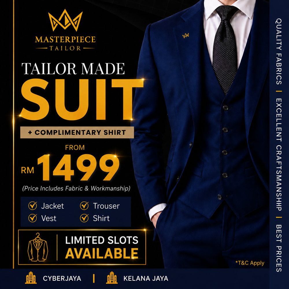 Tailor-made three-piece suit and shirt package from RM1499