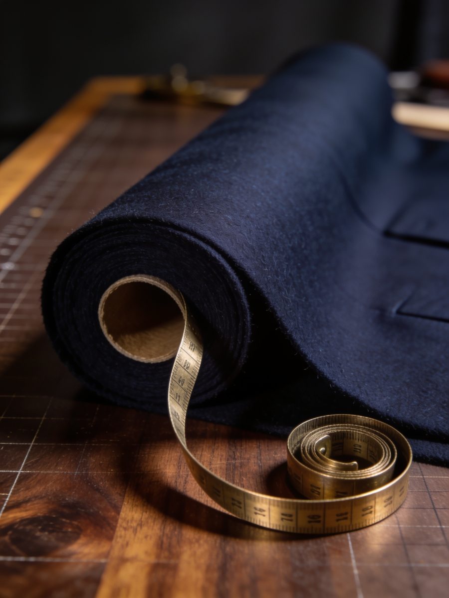 Bolt of navy wool suiting