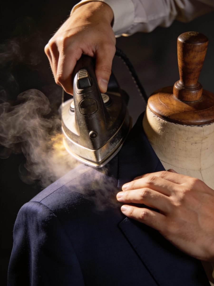 Pressing the shoulder of a finished jacket